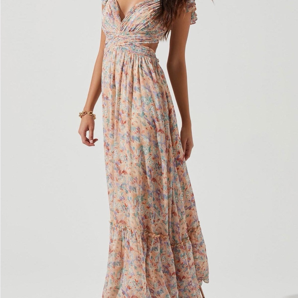Astr Floral Lace-Up Maxi Dress